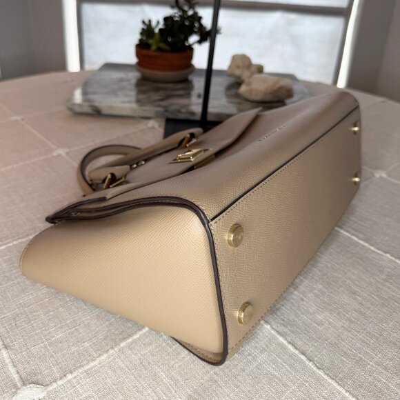 Michael Kors Sylvia Satchel Shoulder Bag - Beige Taupe Leather - Picture 12 of 16